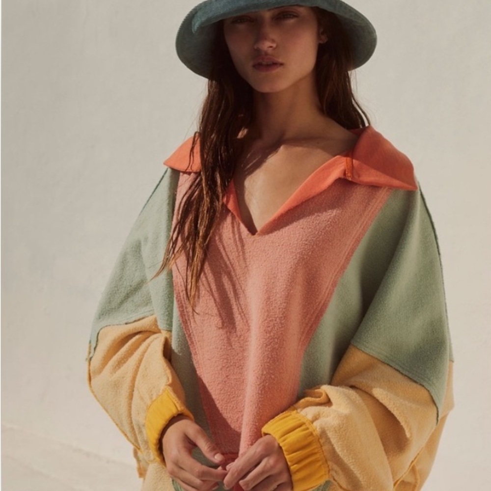 FP Movement by Free People Colorblock Sweatshirt - Peach, Mint, and Yellow